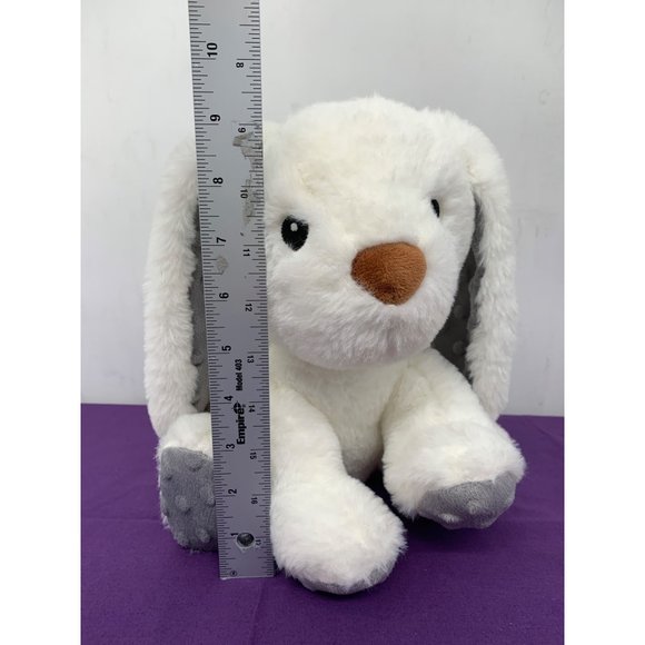 Spark Create Imagine White Bunny Rattle with Gray Minkie Feet Ears Embroidered E - Picture 2 of 8